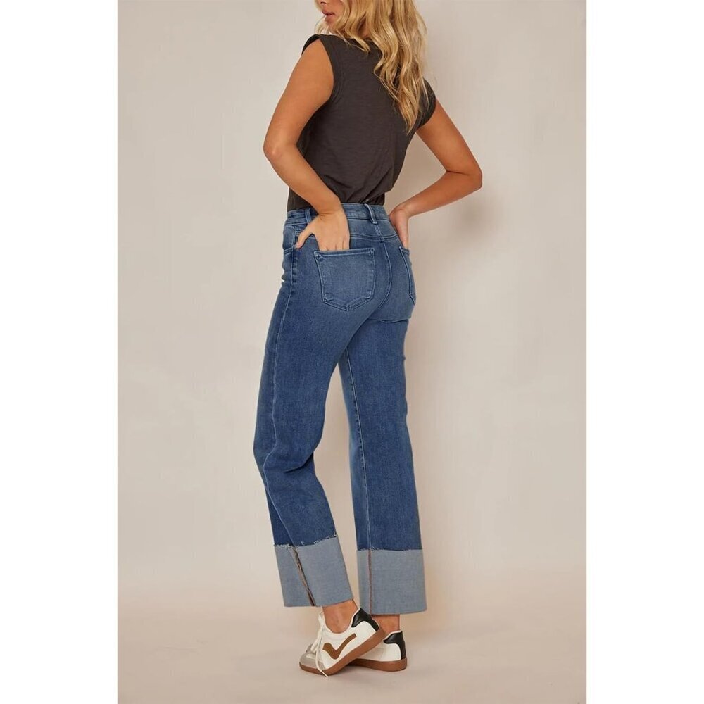 Womens High Waist Wide Leg Jeans Light Wash Cotton Polyester Elastane - Picture 3 of 5